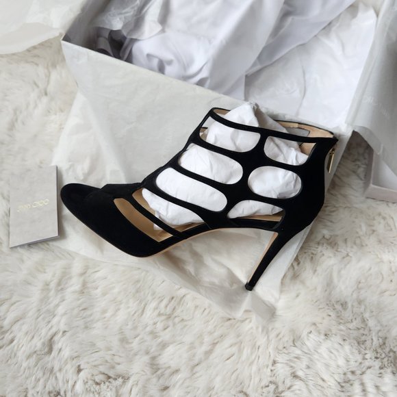 NWT Jimmy Choo Ren85 Suede Cut-out Heeled Sandals - Picture 6 of 14